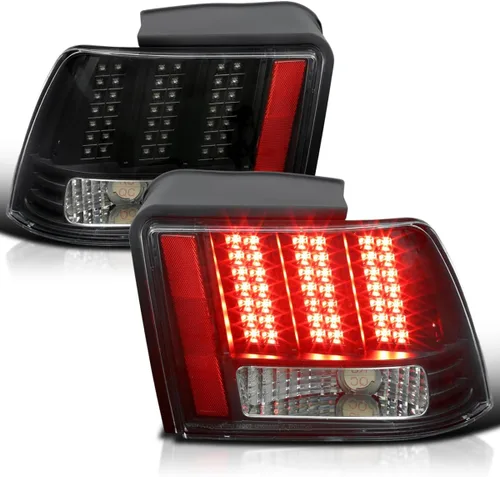 SPEC-D TUNING Luces traseras LED negras con señal secuencial compatible con Ford Mustang 1999-2004, conjunto de par izquierdo + derecho Lente ahumado