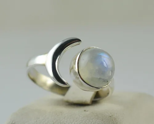 Miniatura 8 de Navya Craft Anillo de plata de ley 925 con piedra lunar y luna creciente, ajustable, para mujer, piedra lunar arcoíris natural, joyería hecha a