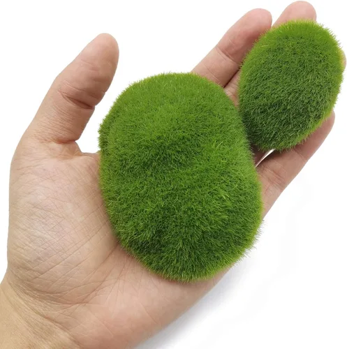 Miniatura 4 de RONYOUNG 40 rocas artificiales de musgo decorativas de 4 tamaños, bolas de musgo verde, piedras de musgo verde, piedras cubiertas de musgo verde