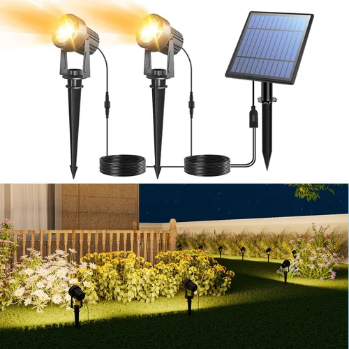 APONUO Focos Solares - Luces Solares 2 en 1 para Paisaje de Exterior con Iluminación Ascendente, del Atardecer al Amanecer, IP65 Impermeable, Cable