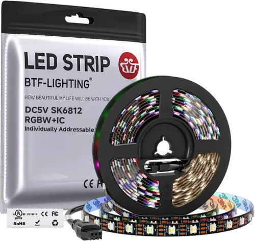 Miniatura 10 de BTF-LIGHTING RGBW RGB+Blanco Frío SK6812 (Similar WS2812B) 4 Colores en 1 Tira LED, Direccionable Individual, 16.4 pies, 60 píxel/m, 300LED Luz