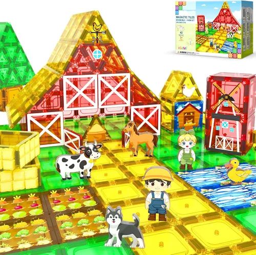 Miniatura 9 de Juego de 112 piezas de azulejos magnéticos para carretera con colores vibrantes y fuerza ultra magnética, bloques de construcción de carreteras