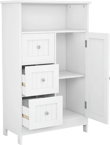 Miniatura 9 de Armario de piso de baño blanco de 39.4 pulgadas de alto, gabinete de almacenamiento independiente, organizador de almacenamiento lateral con 3