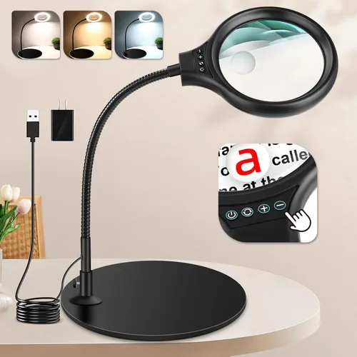 Miniatura 8 de NZQXJXZ Lupa de escritorio de 10 x 20 veces con luz y soporte, lámpara de aumento con 3 modos de color, luz iluminada para manualidades manos