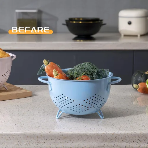 Miniatura 7 de Colador de metal de 5 cuartos de galón con recubrimiento en polvo, colador de metal autodrenante con base, cesta de frutas y verduras con asas