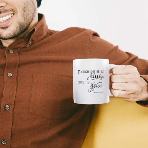 Miniatura 4 de Taza de té de café de cerámica Though She Be But Little She Is Fierce de 11 onzas, regalo navideño de Hanukkah para hombres y mujeres Solo diseño