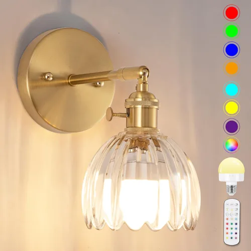 Miniatura 17 de Aplique de Pared Operado por Batería, Apliques de Pared para Interiores no Cableados Apliques de Pared con Pantalla de Vidrio Verde Profundo con RGB