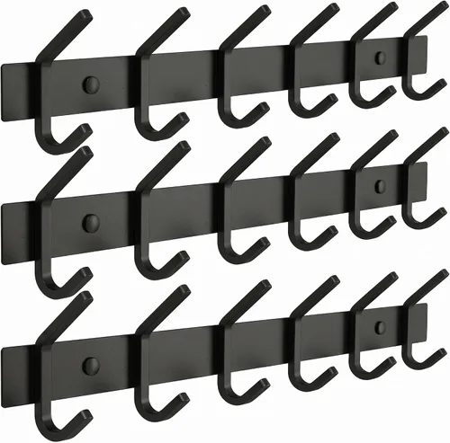 Miniatura 25 de Perchero de Abrigos Pequeño Negro Mate para Pared – Riel de Ganchos de Acero Inoxidable de 6 Pulgadas con 2 Ganchos Dobles para Abrigos