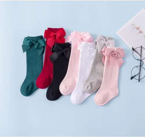 Miniatura 4 de BULINGNA Calcetines de princesa con lazo, color sólido, con volantes, hasta la rodilla, para bebé, para uniforme escolar