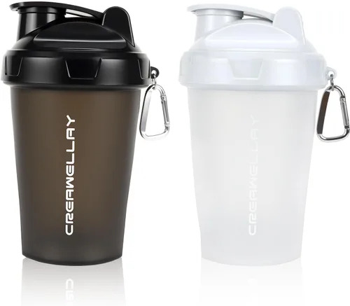Paquete de 2 botellas agitadoras para mezclas de proteínas, botella pequeña de 17 onzas con asa, tazas agitadoras de gimnasio con bola mezcladora