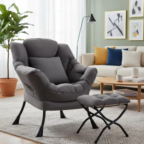 Miniatura 19 de Silla perezosa para sala de estar, silla decorativa grande negra con una almohada, juego de sofá de ocio, cómoda silla de lectura para dormitorio