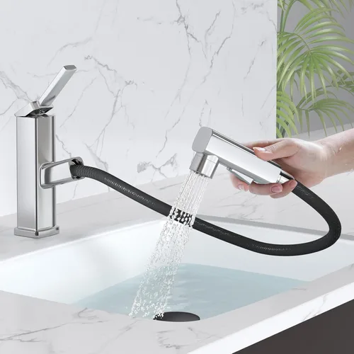 Miniatura 9 de MIAOHUI Grifo de Lavabo de Vasija con Rociador Extraíble, Grifo Alto de Lavabo de Baño de 3 Modos de Rociado, Grifos Altos de Baño para Lavabo de 1
