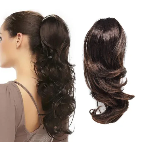 Miniatura 16 de Natural Mujeres Onduladas Chic Garra Pinza Pinza Cola de Caballo Coqueto Capa Extensión de Pelo 14" Rizado Fibra de Alta Temperatura Extensión de 1#
