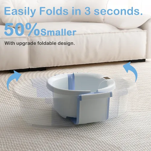 Miniatura 5 de Bañera Plegable para Bebé - Bañera Grande para Bebé con Termómetro y Cojín Bañera Portátil de Viaje para Recién Nacidos e Infantes Bañera Azul