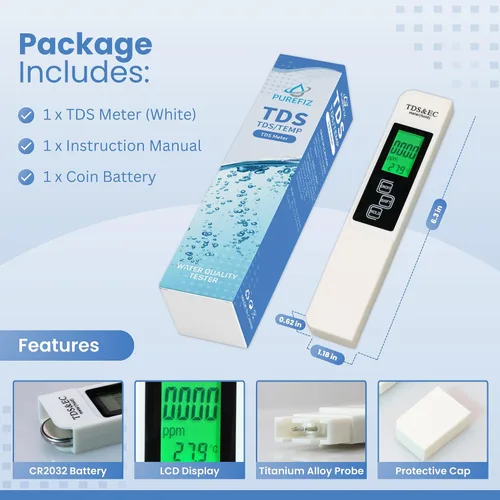 Miniatura 6 de Todo-nuevo medidor de agua digital TDS 2026 – Medidor 4 en 1 preciso y confiable de TDS, EC y temperatura (°C, °F) 0-9990 ppm, ideal para agua