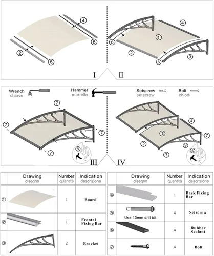 Miniatura 8 de Toldo para ventana de puerta curvada azul silencioso, toldo de lluvia, toldo de policarbonato para puerta delantera, toldo de patio, bloqueo