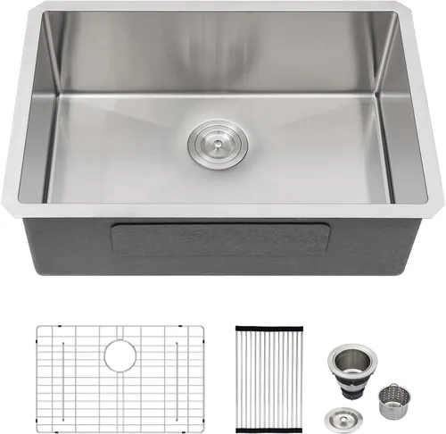 Miniatura 29 de Logmey Fregadero de cocina de montaje inferior de 33 pulgadas 33x19 Fregaderos de acero inoxidable SUS304 calibre 16 hechos a mano de un solo
