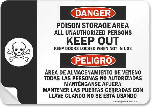 Miniatura 11 de SmartSign Letrero bilingüe "Danger - Poison Storage Area" Aluminio de 10 x 14 pulgadas