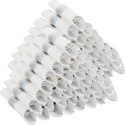 Miniatura 11 de Juego de 50 cubiertos de plástico color oro rosa preenrollados con servilletas, juego de cubiertos desechables envueltos resistentes para bodas
