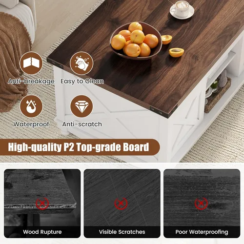 Miniatura 3 de ALLSTAND Mesa de centro elevable de 31.5 pulgadas con almacenamiento, mesas de centro de granja para sala de estar, mesa de centro cuadrada con gran