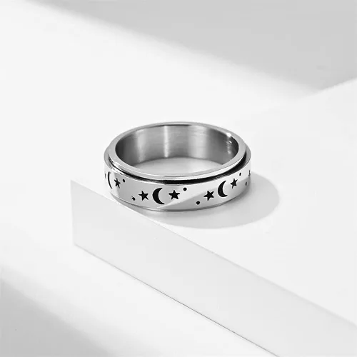 Miniatura 2 de Anillos giratorios de acero inoxidable de titanio con estrella de luna negra para mujeres hombres adolescentes niñas delicados anillos giratorios
