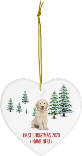 Miniatura 2 de Nombre personalizado Año Golden Retriever Puppy Cream First 2026 Adornos de árbol de Navidad Regalos Decoraciones Paisaje de Invierno Corazón
