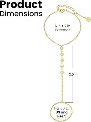 Miniatura 4 de Delicada pulsera de cadena de mano para mujer, pulsera de anillo ajustable, cadena de mano con circonita cúbica AAA, joyería resistente al deslustre