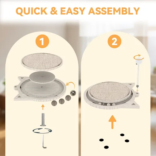 Miniatura 7 de Tablero rascador para gatos con sisal natural, juguete interactivo para gatos con bola de resorte, almohadilla rascador duradera para gatos