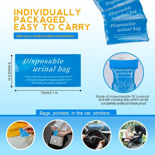 Miniatura 5 de Moodooy Bolsa de urinario de emergencia desechable, paquete de 8/12/20/24 bolsas portátiles para orina de campamento, bolsas de orina de viaje