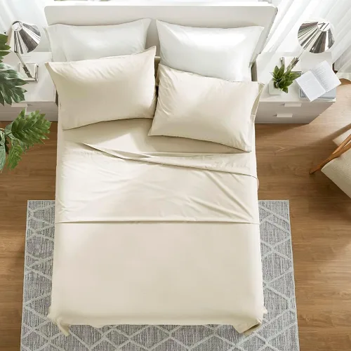 Miniatura 11 de Comfort Spaces Sábanas 100% algodón tamaño King, transpirables y ultra suaves, sábanas de algodón naturalmente fresco con bolsillo elástico de 14