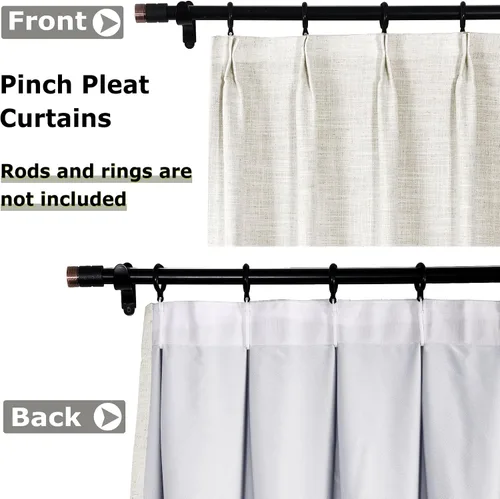 Miniatura 2 de Frelement Cortinas opacas completas de lino sintético con forro opaco para dormitorio, cortinas plisadas para barra transversal para puerta de sala
