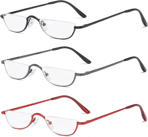Miniatura 7 de DXYXYO Lentes de lectura de media luna para mujeres y hombres, pequeños lectores de bisagra de resorte de metal con marco semimonar