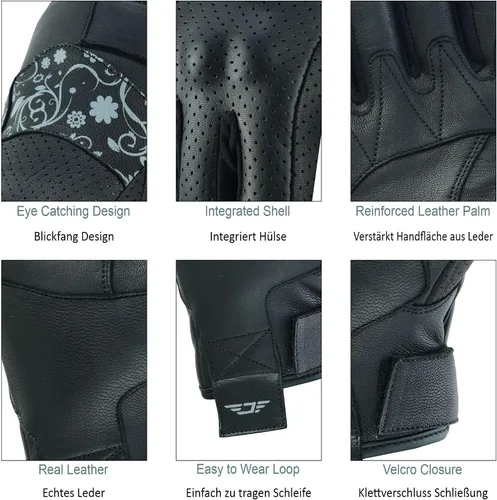 Miniatura 5 de JAUNTY - Guantes de motocicleta para mujeres, de cuero, con pantalla táctil, para damas con nudillos duros perforados, transpirables