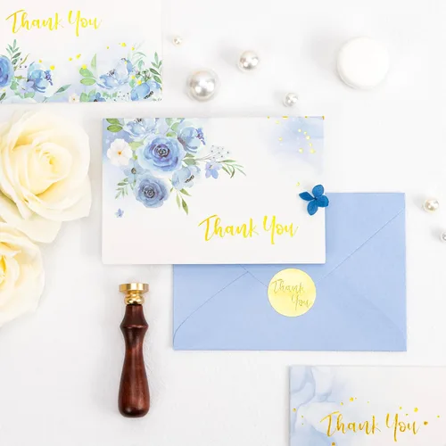 Miniatura 5 de Crisky Tarjetas de agradecimiento, 4 surtidos, flores pintadas en acuarela