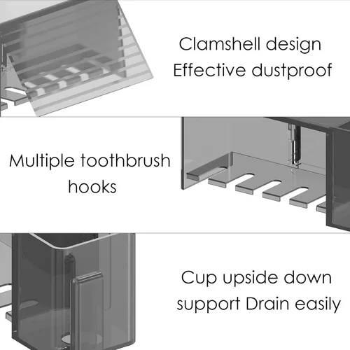 Miniatura 3 de Linkidea - Soporte de pared para cepillos de dientes con 5 ranuras con cubierta para baño, organizador de almacenamiento de plástico para pasta