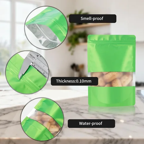 Miniatura 5 de 100 bolsas de Mylar de 4 x 6 pulgadas con ventana mate para almacenamiento de alimentos, bolsa de 5 colores mixtos a prueba de olores, bolsas