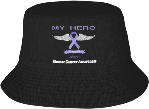 My Hero is Now My Angel Stomac Cancer Awareness Bucket Hats Double-Woven for WomenMen Adult Fisherman's Hat Sun Cap Packable Outdoor Fisherman Hat