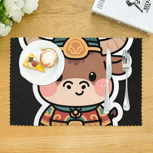 Miniatura 3 de Rectangular Placemats Set of 4, Heat Resistant Ancient Cattle Printed Kitchen Dining Table Mats