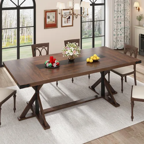 Miniatura 11 de Hlivelood Mesa de comedor de 71 pulgadas para 6 personas, mesa rectangular de cocina de granja con grosor impermeable, mesas de comedor largas