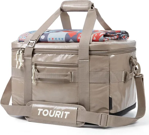 Miniatura 12 de TOURIT Lonchera térmica con lados blandos 48/60 latas gran bolsa de almuerzo plegable, caja de hielo, 8.4/10.6 galones enfriadores sin fugas y Negro