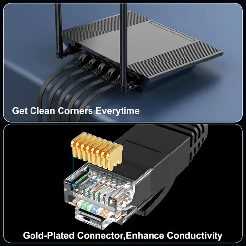 Miniatura 5 de Cable Ethernet Cat 6 de 30 pies, para interiores y exteriores, cable de red plano de Internet de alta velocidad de 10 Gbps, cable de conexión Negro