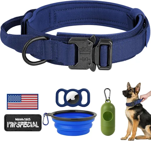 Miniatura 11 de HYDEME Collar táctico ajustable para perro, collar de nailon de entrenamiento militar con mango de control y hebilla de metal pesado para perros