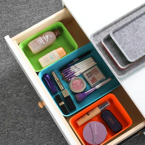 Miniatura 4 de Welaxy Organizador de cajones apilables con tapa para el hogar, oficina, trabajo, caja de almacenamiento de escritorio con tapa para maquillaje