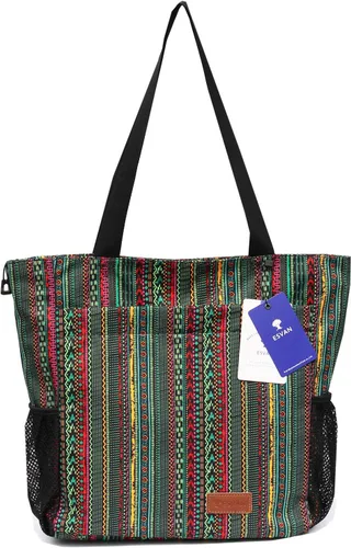Miniatura 3 de ESVAN Bolsa de hombro grande con múltiples bolsillos para gimnasio, viajes, playa, uso diario