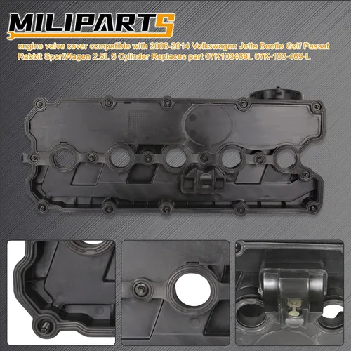 Miniatura 3 de Cubierta de válvula de motor compatible con Volkswagen Jetta Beetle Golf Passat Rabbit SportWagen 2.5L 5 cilindros sustituye a la parte 07K103469L