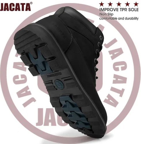 Miniatura 3 de Jacata Botas de trabajo con punta de acero para hombres, zapatos de seguridad de cuero resistente al agua, botas de construcción industrial de goma