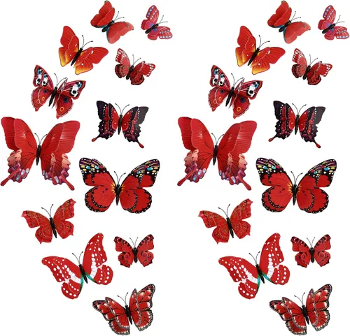 Miniatura 10 de Calcomanías de pared de doble capa de mariposas en 3D de 24 unidades, calcomanías de pared de mariposas, removibles, decoración para fiestas
