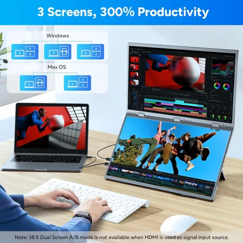 Miniatura 3 de COOLHOOD Monitor portátil de 18.5 pulgadas para laptop, 1080P FHD 100Hz 125% sRGB USB-C HDMI Monitor de viaje para laptop, Mac PC, pantalla portátil