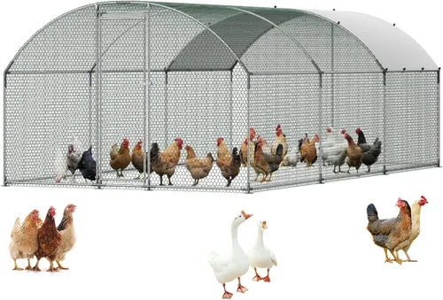 Miniatura 25 de VEVOR Gallinero de metal grande con paso, 13.1 x 9.8 x 6.5 pies para patio con cubierta impermeable, jaula grande para aves de corral