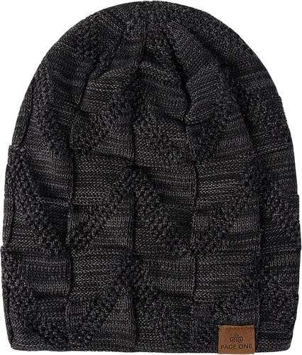Miniatura 3 de PAGE ONE Gorro holgado de invierno para hombre con forro polar cálido gorro de punto trenzado